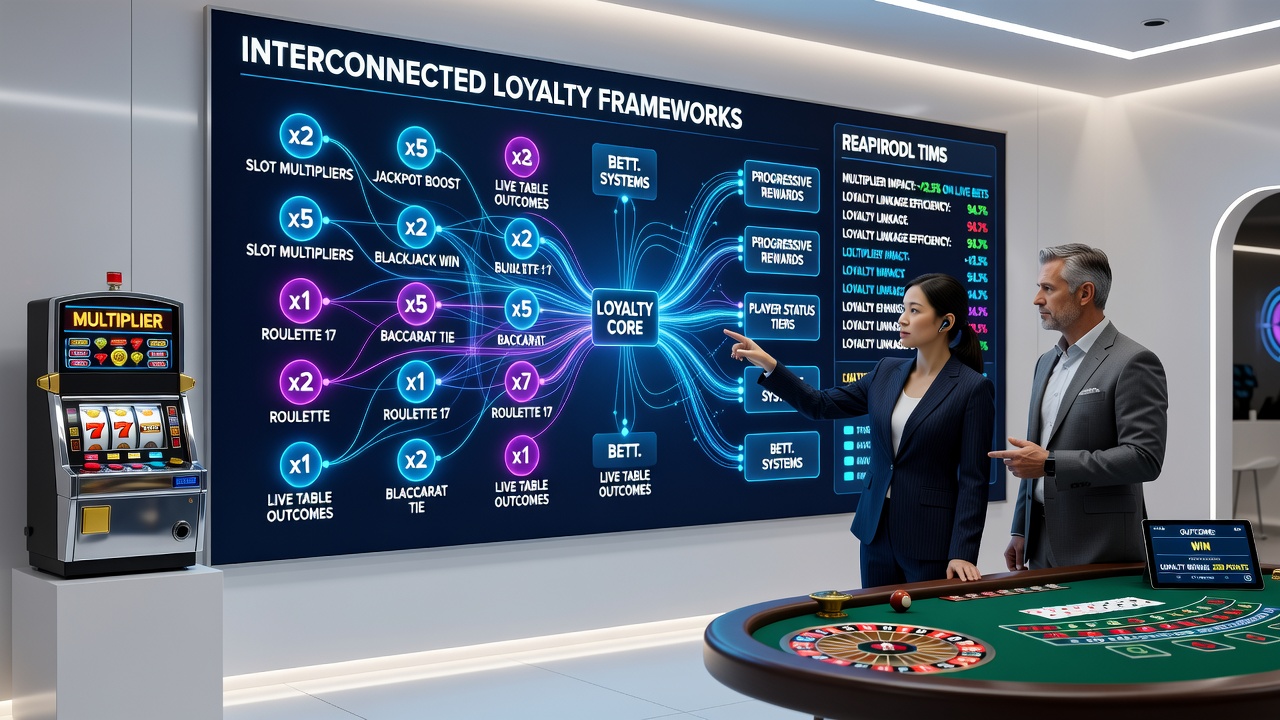 Dashboard view of loyalty points flowing between slot, live table, and sports betting sections