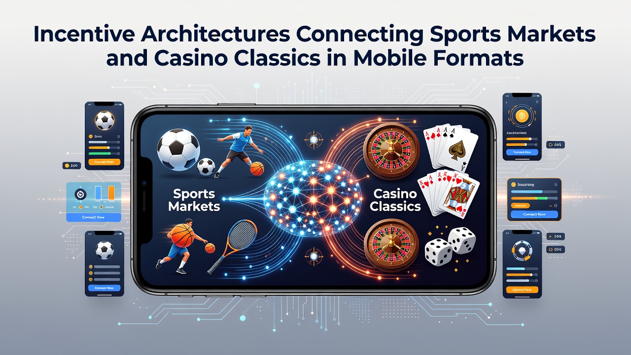 Mobile app interface showing interconnected sports betting odds and casino slot rewards in a unified dashboard