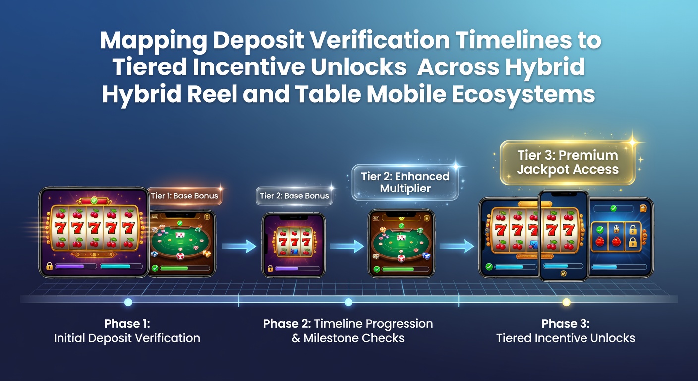 Mobile casino interface showing deposit verification progress alongside tiered reward indicators for slots and table games