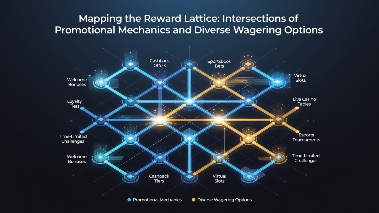 Infographic showing layered promotional pathways linking mobile slots, live dealer tables, and sports wagering options