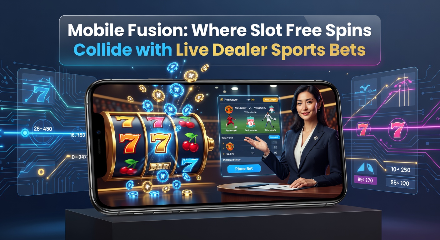 Smartphone screen displaying vibrant slot reels spinning alongside a live sports betting interface with dealer interaction