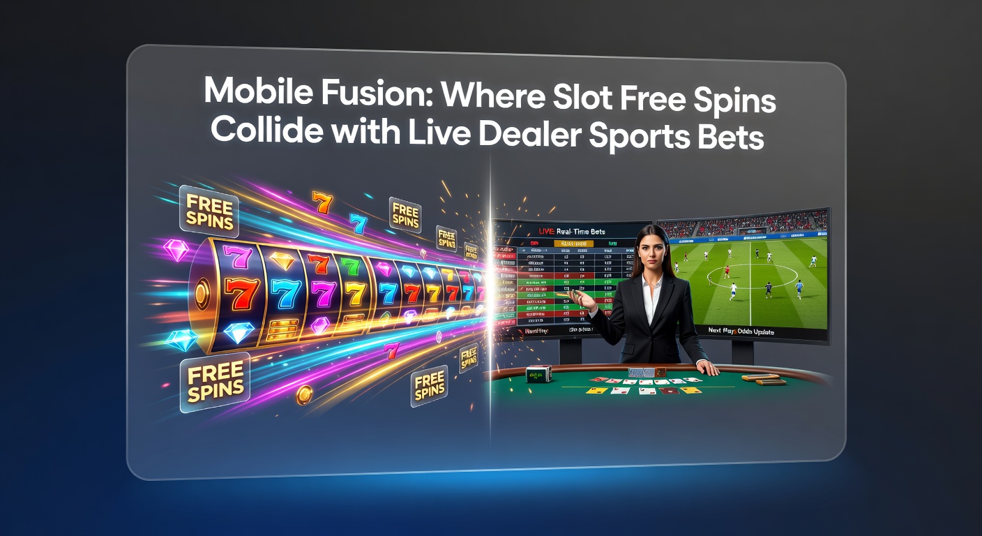 Close-up of a mobile app interface fusing colorful slot free spins with a live dealer hosting sports betting on a tennis match