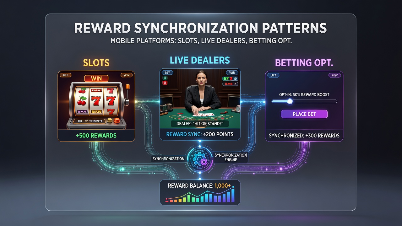 Diagram illustrating reward flow between mobile slots, live tables, and sports betting sections