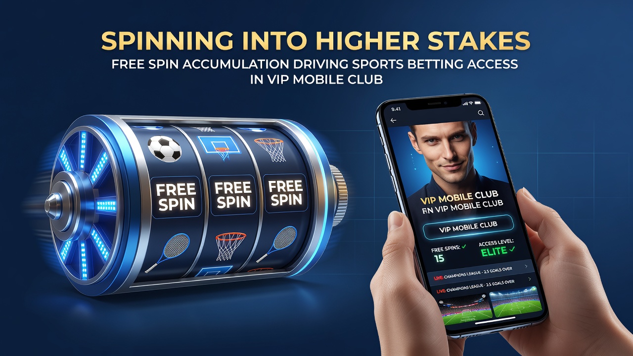 Mobile screen displaying accumulated free spins converting into sports betting VIP lounge access
