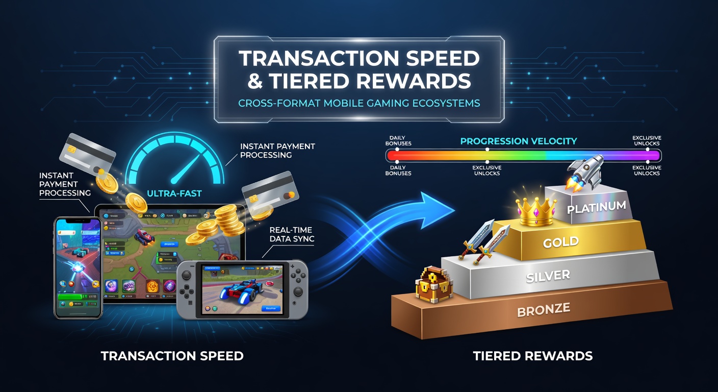 Mobile gaming interface showing transaction processing and reward tiers across different game formats on a smartphone screen