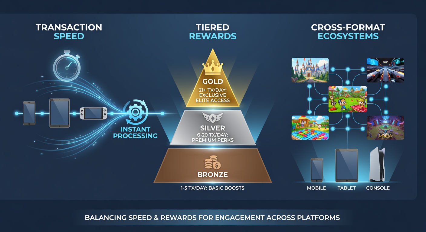 Infographic illustrating data flows between transaction speeds, reward tiers, and user engagement metrics in mobile gaming platforms