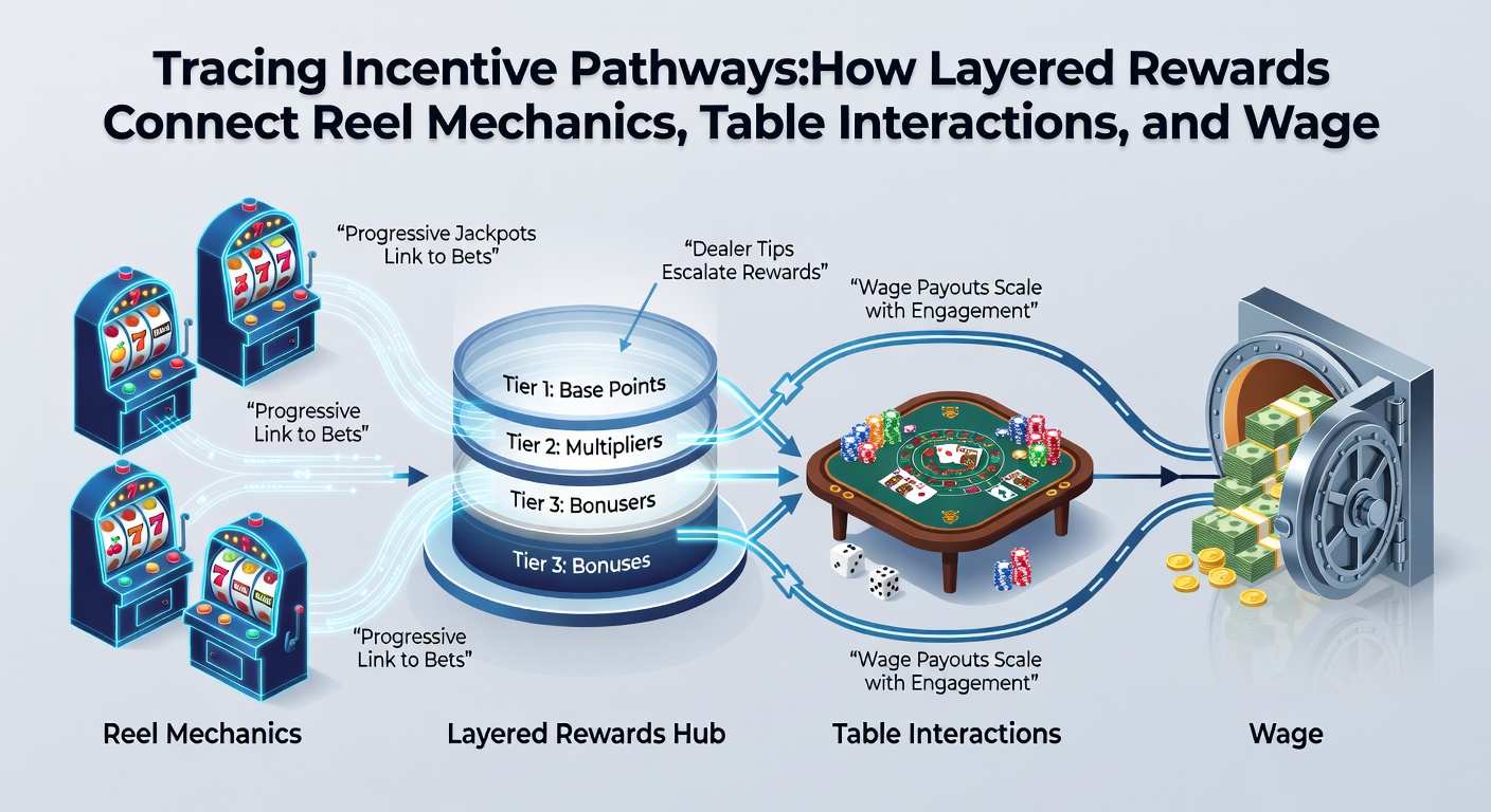 Mobile interface screenshot showing reward points flowing between slots, tables, and wager selections